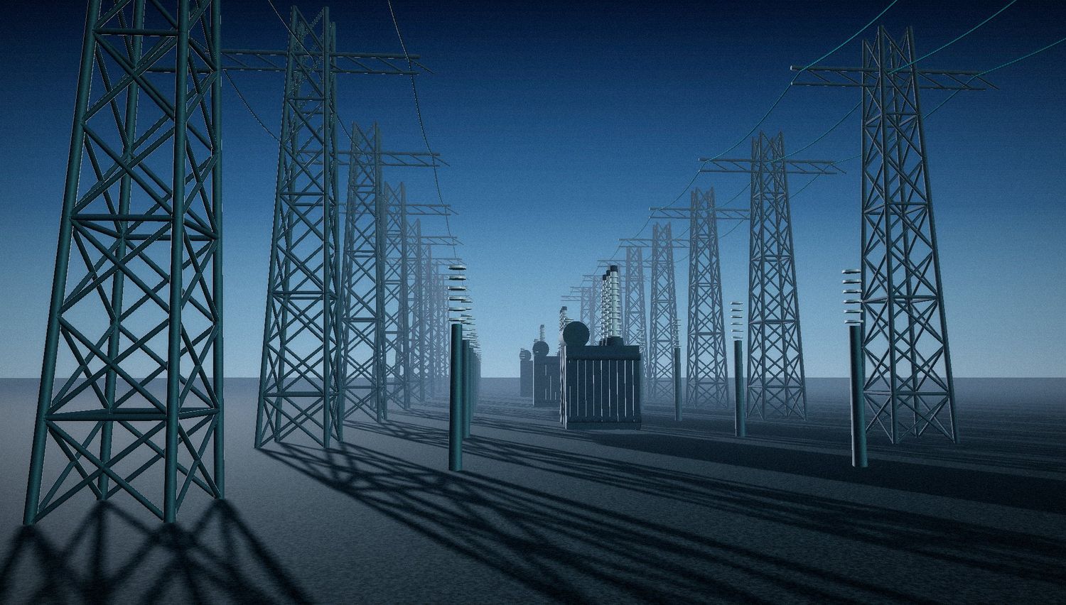 Transmission switchyard at blue hour