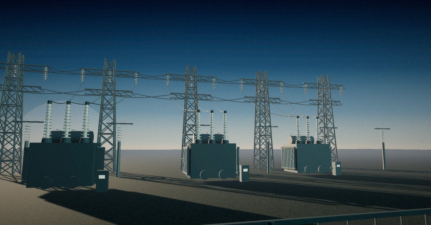 Extra high voltage substation at dusk